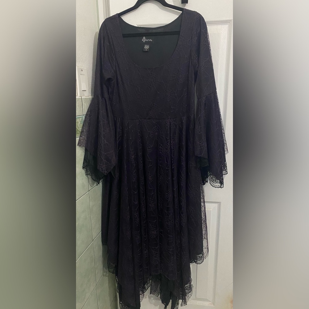 Eternal Purple and Black Gothic Gown with Bell Sleeves